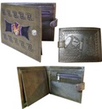 Leather wallet with antique awayo - embossed