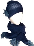 Scarf + cap - blue with leather fringes