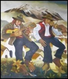 Couple of Musicians Dancing  with the Illimani as a background